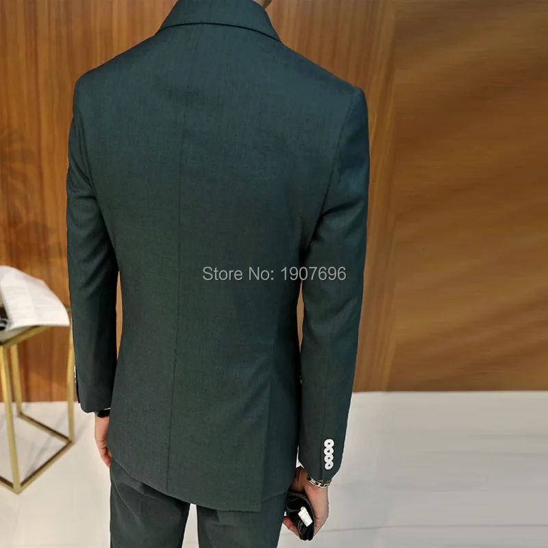 Двубортный Slim Fit Мужские свадебные костюмы на выпускной темно-зеленый смокинги для жениха 3 шт. мужской комплект одежды куртка брюки жилет