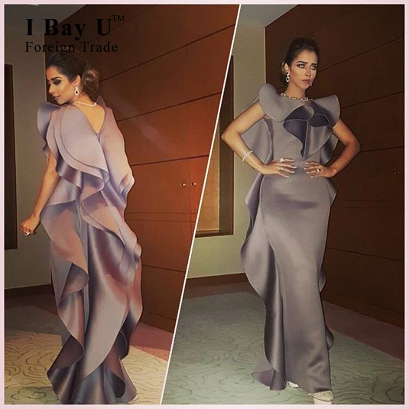Sheath Ruffles Sexy Back Arabic Evening Gowns Dresses 2020 Modest Evening Dresses Elegant Brown Prom Dresses Robe De Soiree