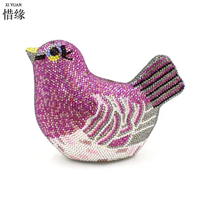 Клатч XIYUAN Bird стразы Фиолетовые женские вечерние сумки дамские сумочки с
