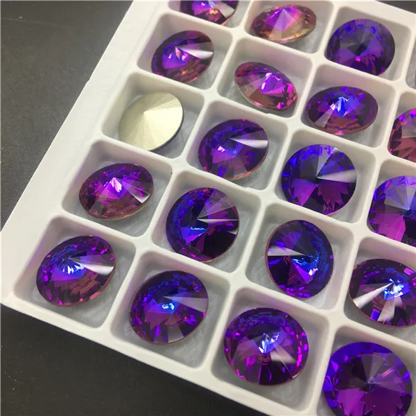 Purple shine Больше цветов Кристалл 10 мм 12 мм 14 мм RIVOLI Кристалл заостренные с обратной стороны Стразы Круглый K9 стекло, кристалл, камень, платье - Цвет: Purple shine