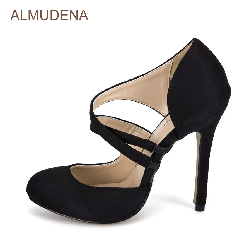 ALMUDENA/Роскошные брендовые черные замшевые модельные туфли лодочки на высоком