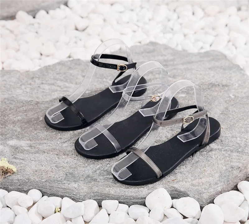 Женские летние босоножки ZJVI из лакированной натуральной кожи женские на плоской