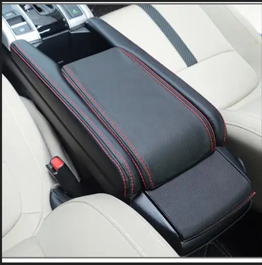 Автомобильный кожаный центральный подлокотник из углеродного волокна для Honda Civic 10th аксессуары - Название цвета: Black with Red line