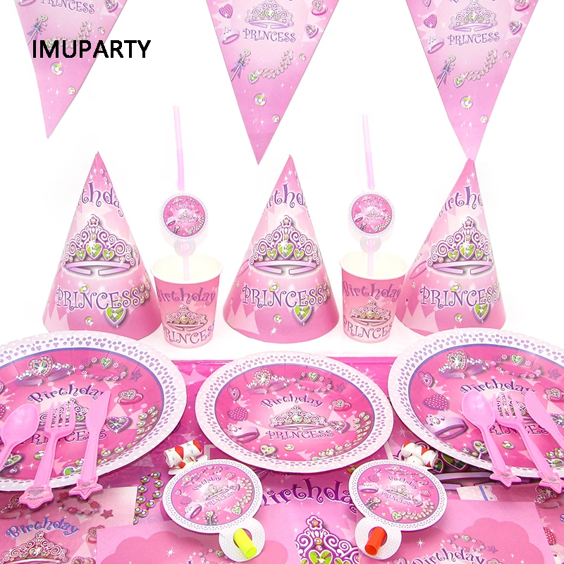 Розовая алмазная корона набор одноразовой посуды для принцессы украшения на