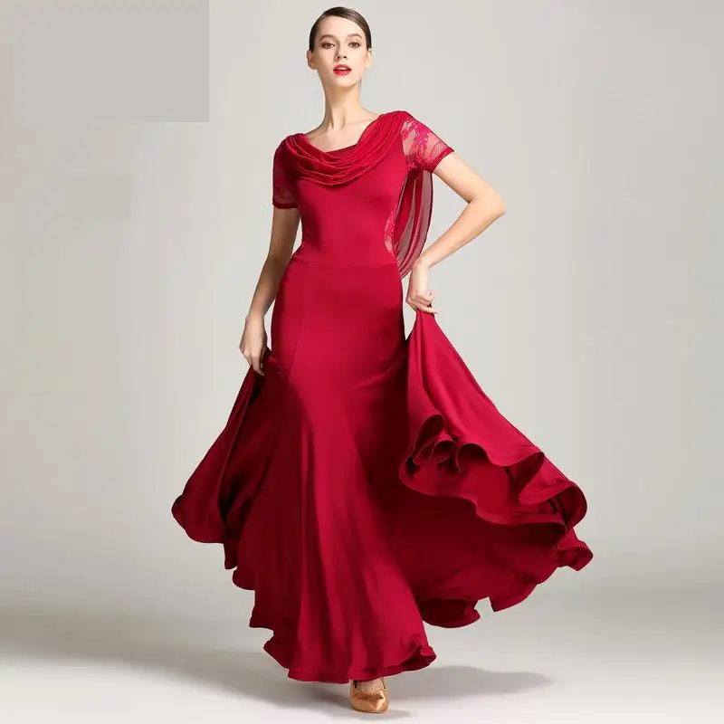 

New Modern Big Wing Red Ballroom Dance Dress For Ballroom Dancing Waltz Tango Spanish Flamenco Dress Standard Ballroom Dress