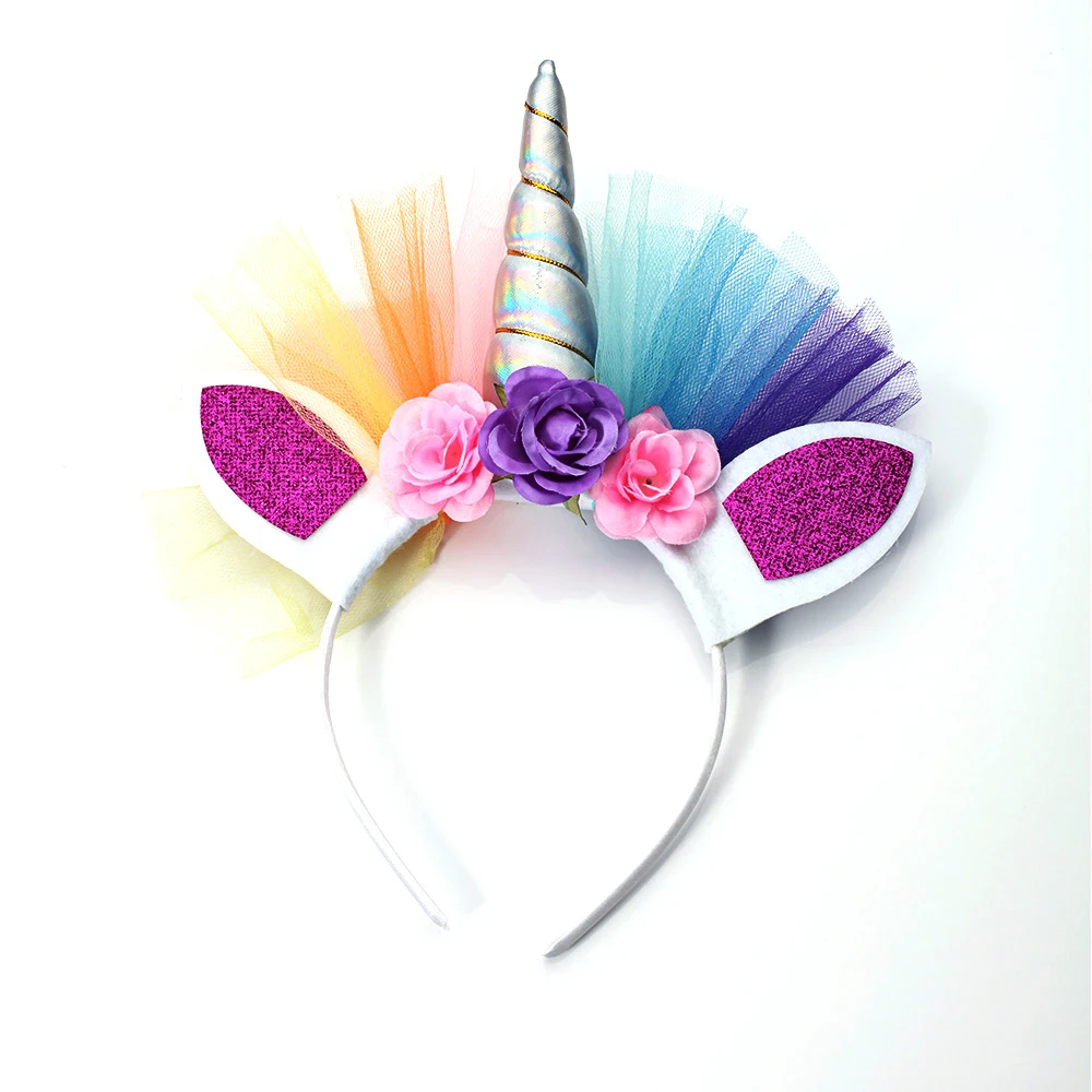 1 шт блеск Пасхальный обруч для волос бонус для вечерние DIY волосы Accessoriess Rainbow Unicorn рога Лентой Дети шифон повязка на голову "Единорог"