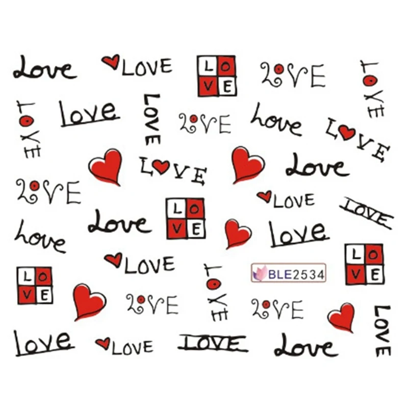 

1 Sheet Love Heart Letter Nail Art Decals Water Transfer Nail Stickers Manicure Decor Sweet Decal Valentine's Day