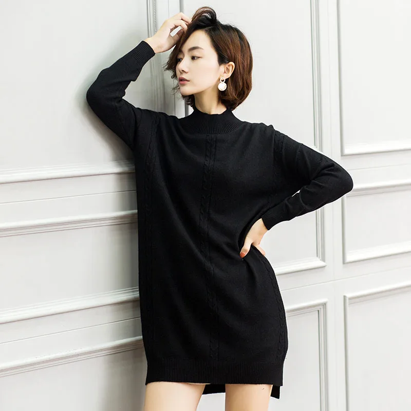 Повседневное кашемировое трикотажное платье с длинным рукавом женский свитер