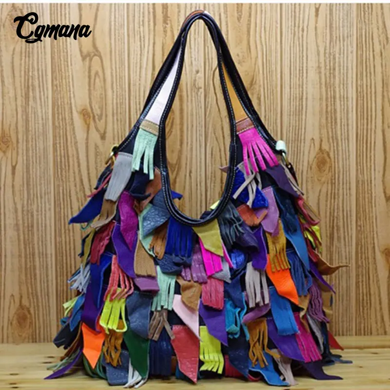 Женская сумка из натуральной кожи с кисточками мессенджер кожи|Сумки ручками| |