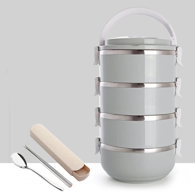 Gray 4 Layer Металлический Ланч-бокс из нержавеющей стали для детей, студентов, Теплоизоляционный контейнер для суши, Портативный японский Бенто-бокс, столовый набор - Цвет: Gray 4 Layer
