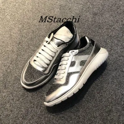 Silver sequins Mcacchi/женские кроссовки из коровьей кожи с блестками; женская повседневная обувь на шнуровке, визуально увеличивающая рост; женские разноцветные кроссовки на не сужающемся книзу массивном каблуке - Цвет: Silver sequins