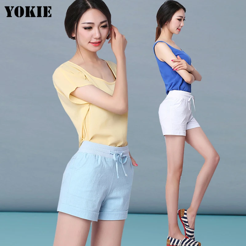 S-3XL шорты с высокой талией женские хлопковые льняные свободные повседневные