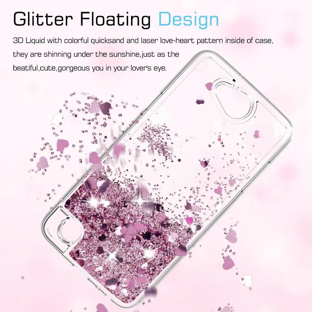 Tobebest SFor LG X Power 2 LV7 Silicone Case Dynamic Glitter Liquid Quicksand Lovely Heart Bling Soft TPU Cover For Power2 |