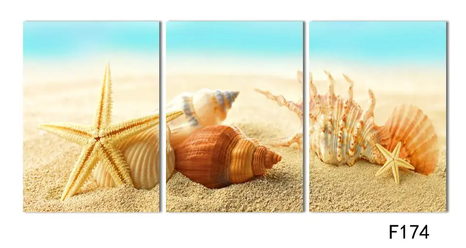 HD Large Beach sea star and conch Canvas Seascapes Paintings 3 Piece Wall Art Coconut Home Decor Sea Pictureunique gift | Дом и сад