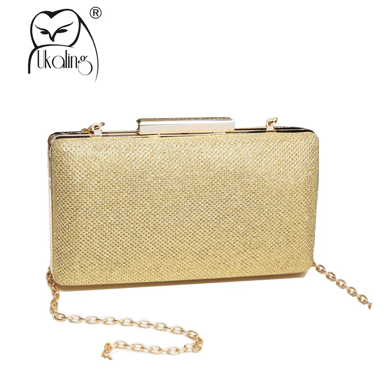

Женская сумка UKQLING, однотонная золотая коробка-клатч, миниатюрные металлические клатчи, вечерняя сумка через плечо, вечерняя сумка для ужин...