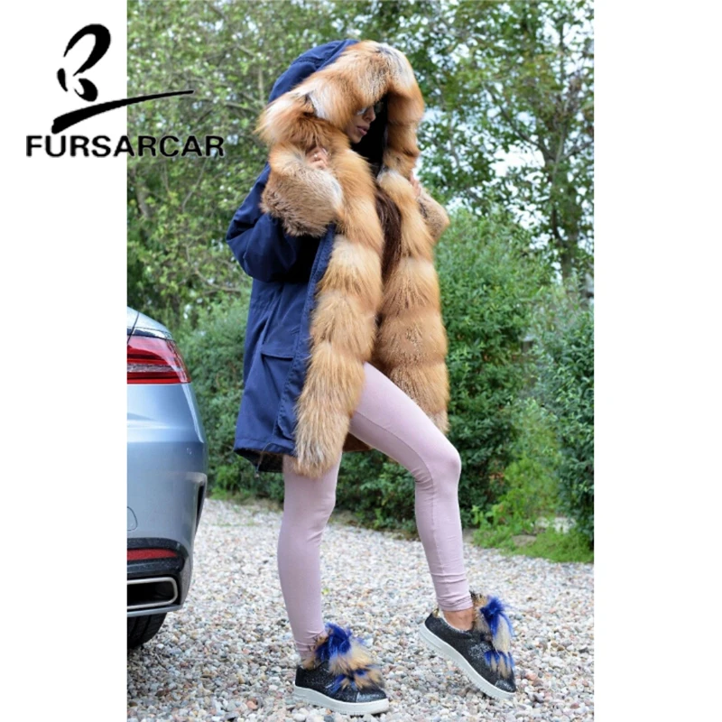 Новинка 2021 роскошная Стильная парка FURSARCAR из натурального меха Женская с большим