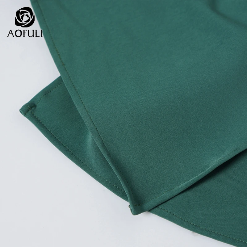 Женское Ассиметричное платье AOFULI L ~ XXXL зеленое плиссированное до середины икры с