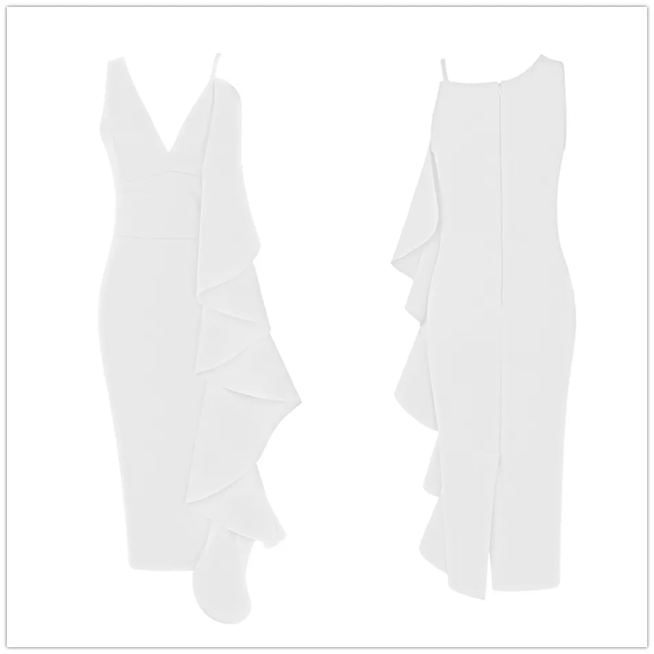 Новое летнее женское вечернее платье знаменитостей vestidos Verano сексуальное платье без рукавов с оборками розовое Белое Облегающее Клубное платье