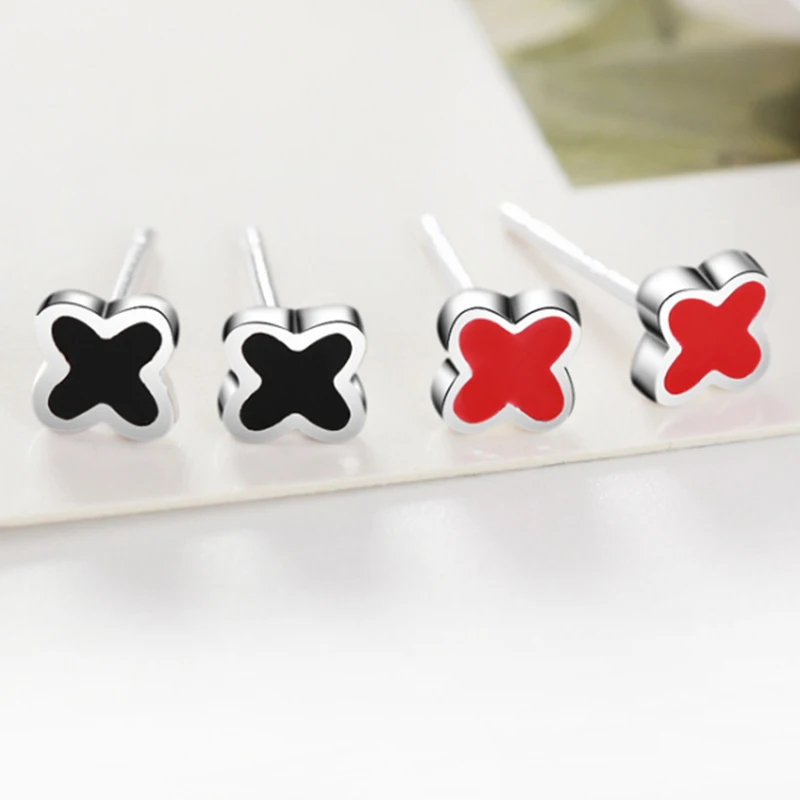 ULEX милые серебряные серьги четырехлистный клевер гвоздики модный бренд узор в