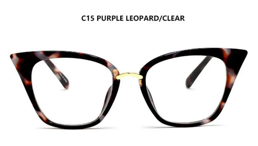 C15 purple leopard Очки кошачий глаз, прозрачные женские очки с прозрачными линзами, поддельные очки, женские ретро очки с оправой, ацетатные оптические очки по рецепту - Цвет оправы: C15 purple leopard