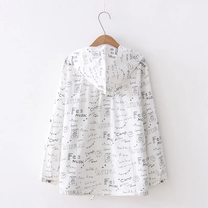 Women's Thin Coat 2019 Spring Autumn Short Jacket Letter Cartoon Hooded Long-Sleeved Women Summer Sun Protection Clothing | Женская