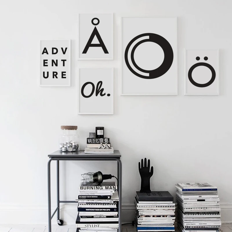 07 г Черный Белый Простой абстрактный Алфавит графика А4 холст Художественная