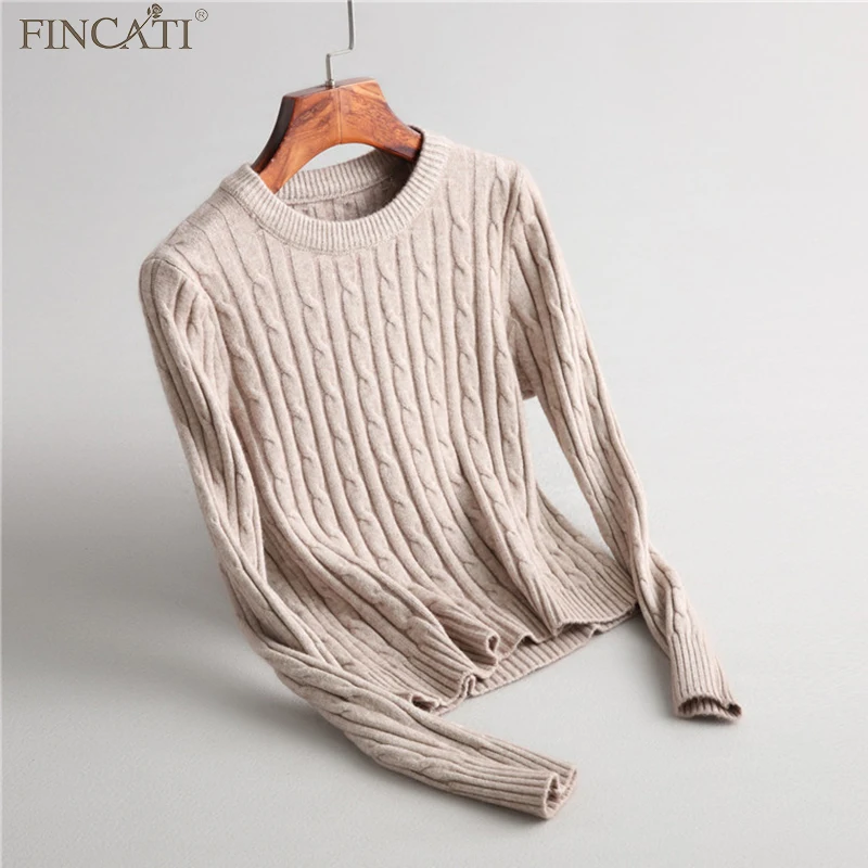 Fincati Women Sweater 2018 Spring Vintage Classic Twist Knit Solid Colors Long Sleeves Casual Tops Winter Warm Knitted Pullover | Женская