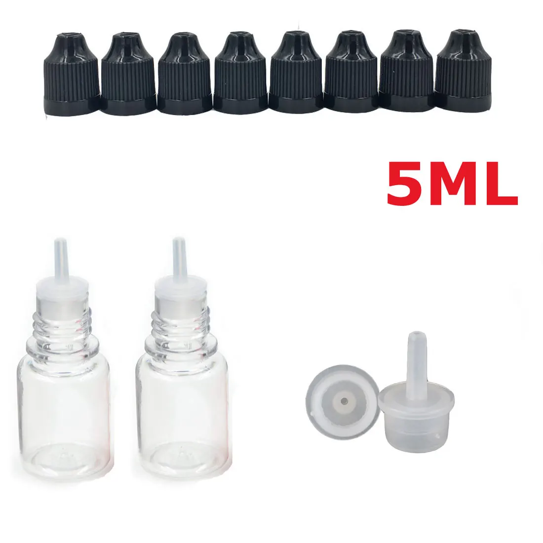 5ML x 10PCS 10 шт. х 3 мл-100 мл ПЭТ Прозрачный флакон-капельница пустые пластиковые бутылки для сока и жидкого глаза многоразовые контейнеры с черными колпачками капельницы - Цвет: 5ML x 10PCS