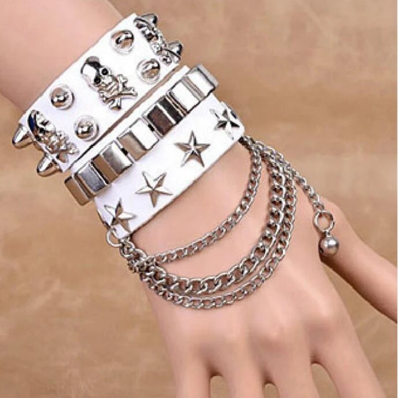 Европа США модный многослойный браслет ширина кожи индивидуальность скелет