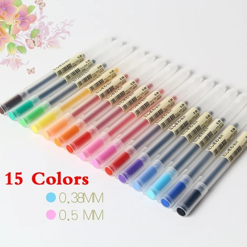 15 цветов Muji стиль 0,38/0,5 мм Цветные гелевые ручки прозрачный скраб цветные чернила ручка маркер для школы студентов офисные принадлежности