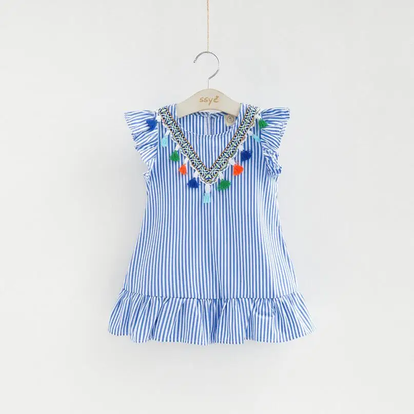 Высококачественное платье для девочек одежда с бахромой в полоску детская