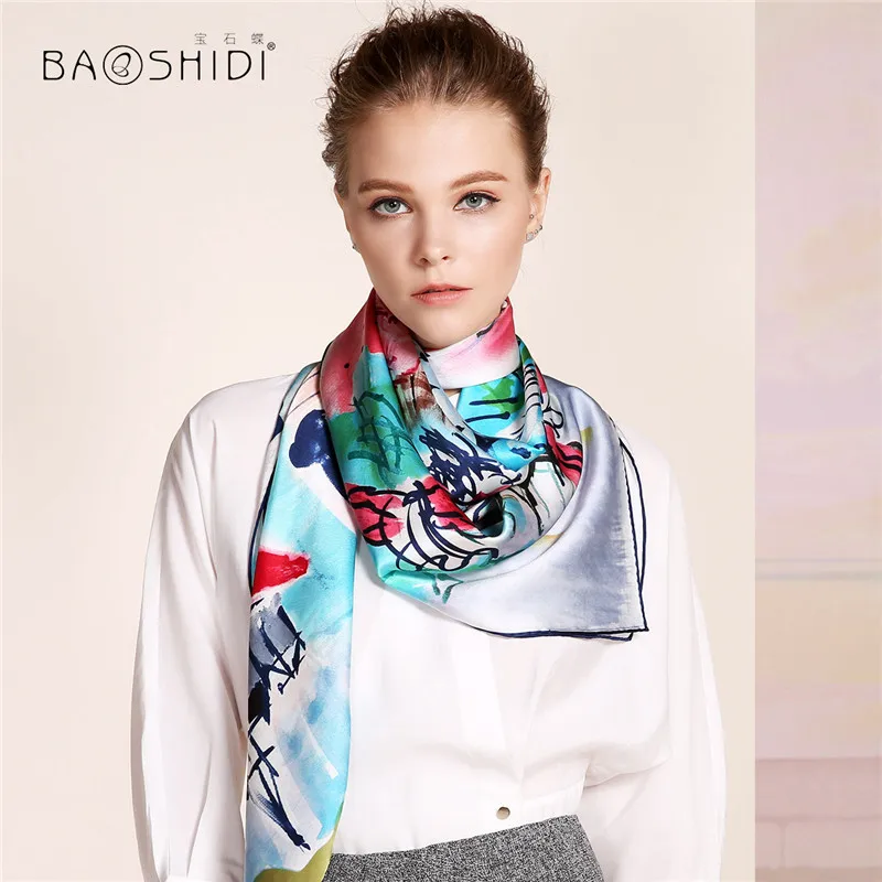 Шарф BAOSHIDI из 100% шелка Новое поступление осени 2016 толстые шарфы на 16 момме Infinity