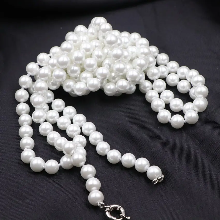 Statement Long Chain Necklace for Women Simulated Pearl Necklaces Round Beads Glass Shell Pearls Rows Jewelry 65inch A920 | Украшения и