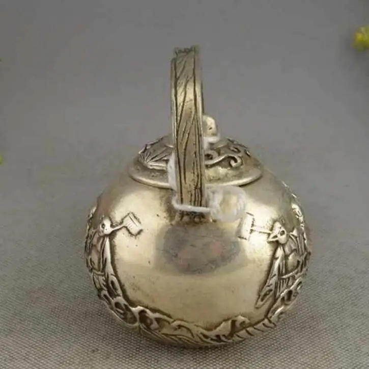 Старый Китай Серебряный Путешествие на Запад 4 Мастер и ученик чайник для вина