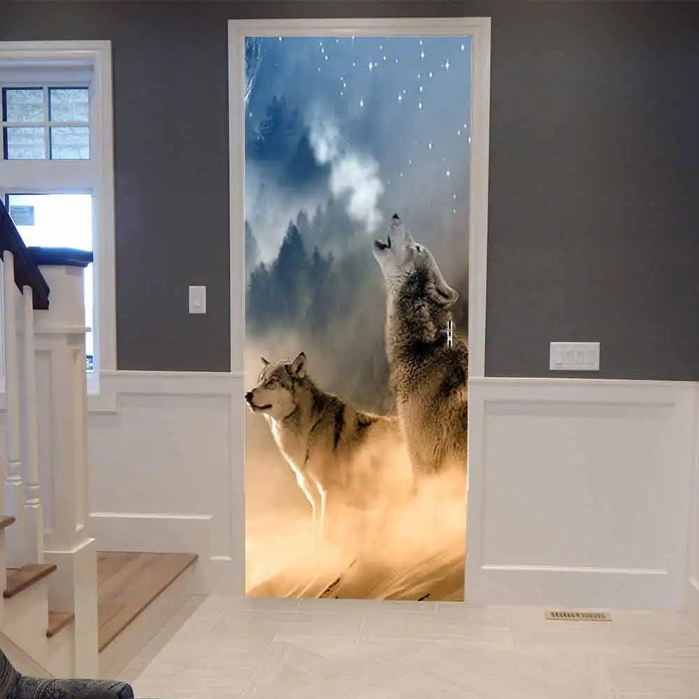 Креативные 3D волчьи собаки ревут для гостиной, спальни, двери, декоративные наклейки, обои, ПВХ, самоклеющиеся, водонепроницаемые, домашний декор