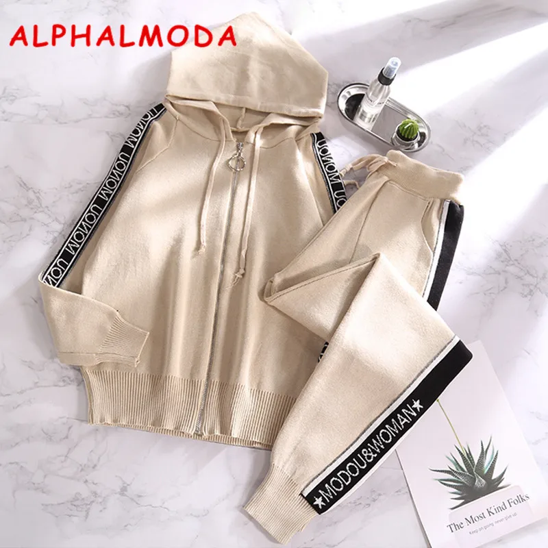 ALPHALMODA 2018 новые женские трикотажные спортивные костюмы с длинным рукавом Bf стиль