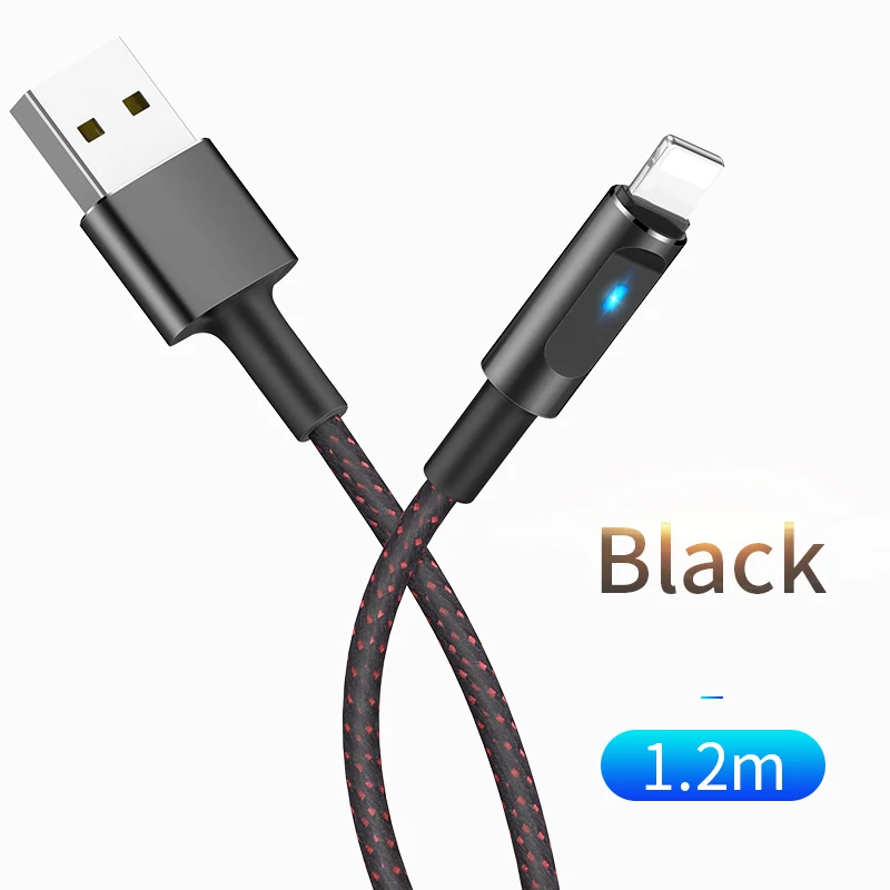 НОСО USB кабель для iPhone X 7 7 6 6s плюс автоотключения Быстрый зарядный кабель данных с светодиодный свет smart Мощность off кабели - Цвет: Черный