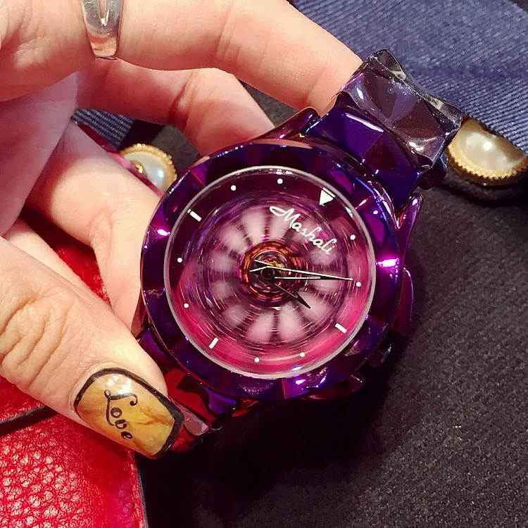 Гламурные фиолетовые часы для женщин сверкающие вращающиеся Платья с цветочным