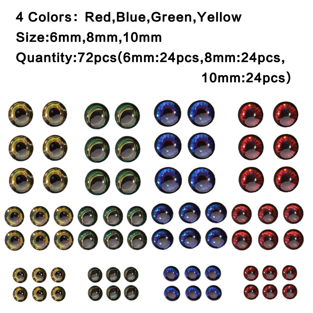 72 шт. 5D глаза для приманки ловли нахлыстом голографический искусственный рыбий