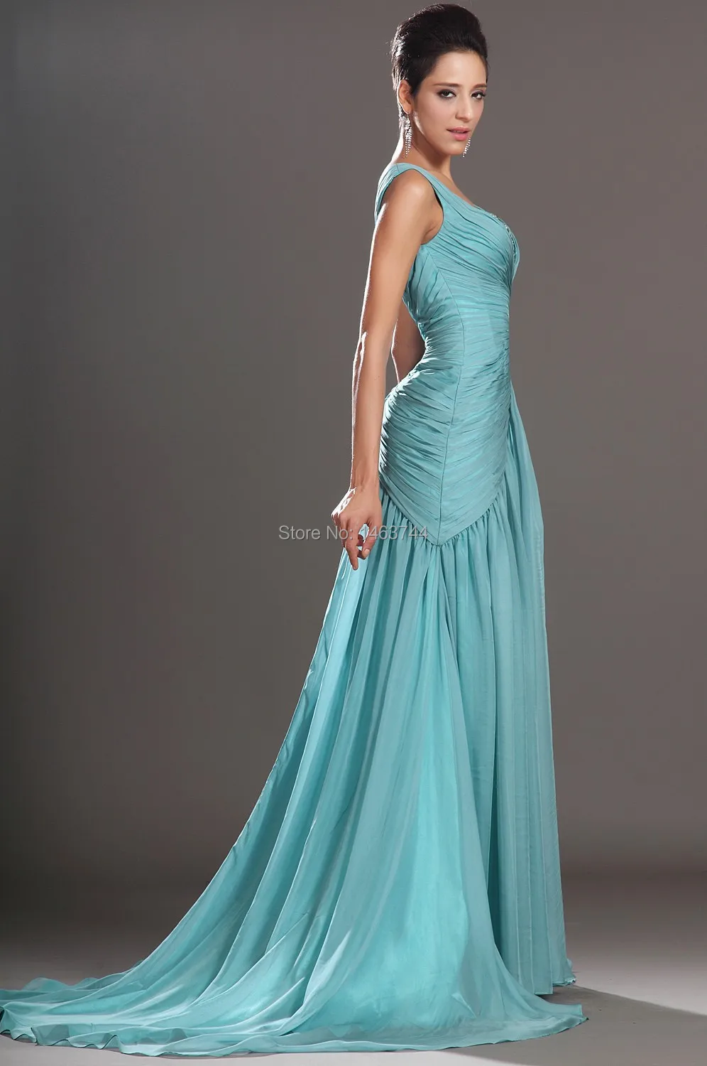 New A Line Sweetheart Crystal Sexy Backless Green Ruched Long Formal Evening Dresses Prom Gown With Court Train | Свадьбы и