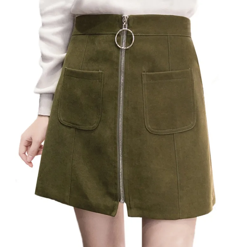 Girls Skirts Autumn/Winter Pocket Waist Fashion Mini Zipper Skirt High For Velvet Women | Женская одежда