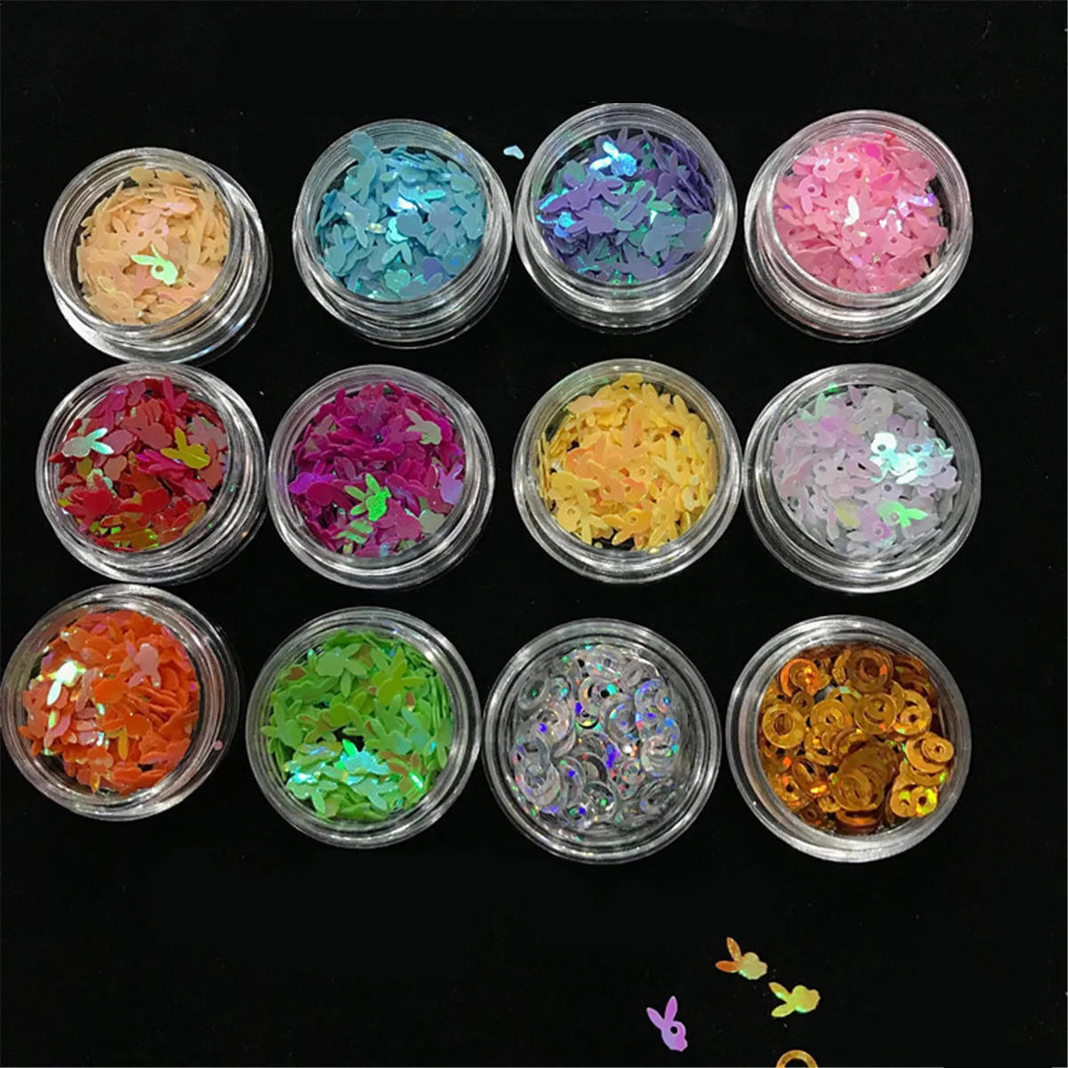 Кролик блестки для ногтей искусство смешанные наклейки пайетки поделок 3D DIY 12 шт.