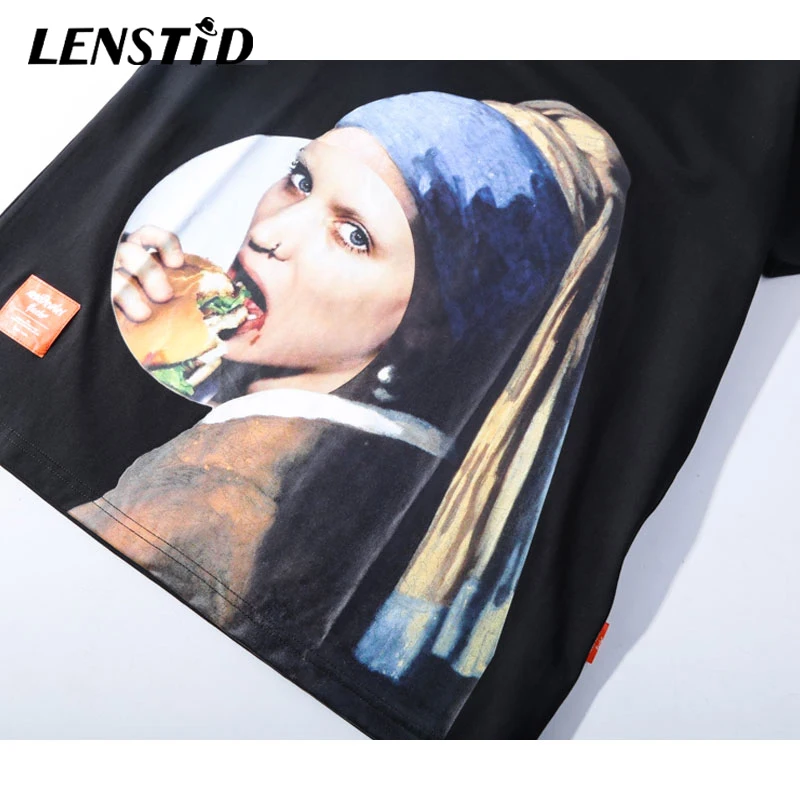 Мужская футболка с жемчужными серьгами LENSTID уличная коротким рукавом и забавным