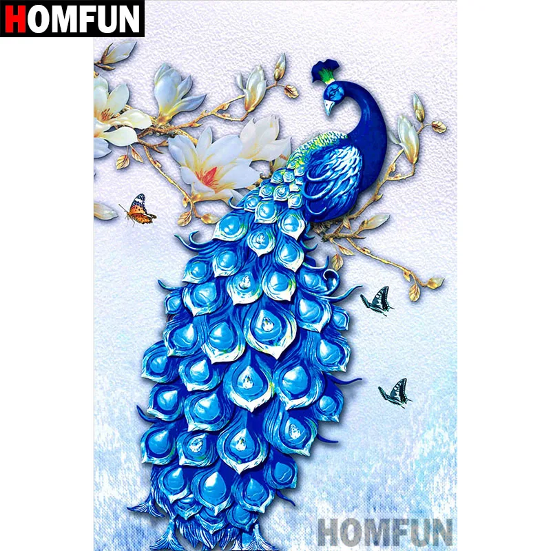 Алмазная 5D Вышивка HOMFUN Павлин картина сделай сам с полными квадратными/круглыми