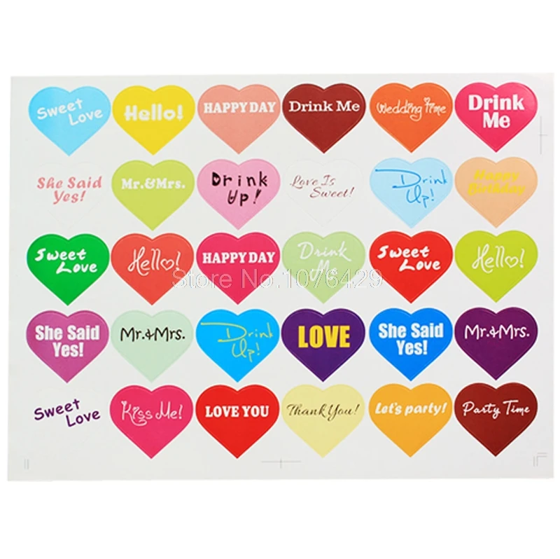 150 шт/6 страниц разноцветное сердце любовь этикетка наклейка для соломы кекс
