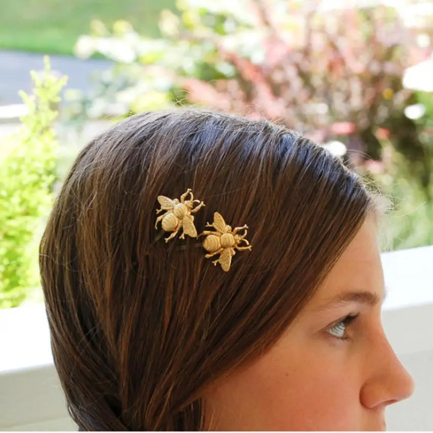 

Charming Fashion 2PCS Style Girl Exquisite Gold Bee Hairpin Side Clip Hair Accessories Nov.11