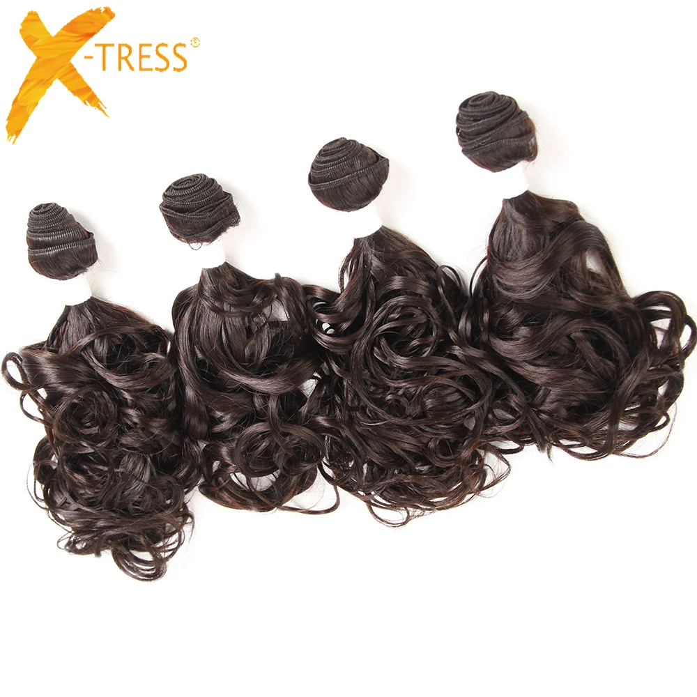Омбре коричневый бордовый цвет завивка искусственных волос 4 пучка X-TRESS Надувные вьющиеся пряди волос на сетке 16-18 дюймов один пакет полная голова