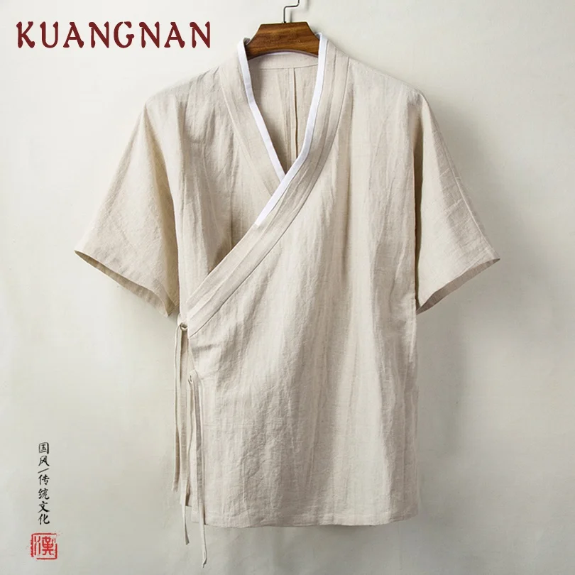 KUANGNAN китайское кимоно кардиган мужские рубашки 4XL одежда японское мужское летнее