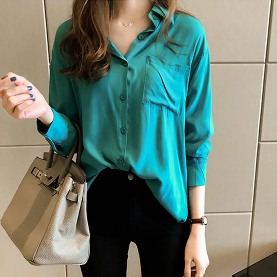 Женская рубашка с отворотом в Корейском стиле большие размеры M-4XL свободные топы
