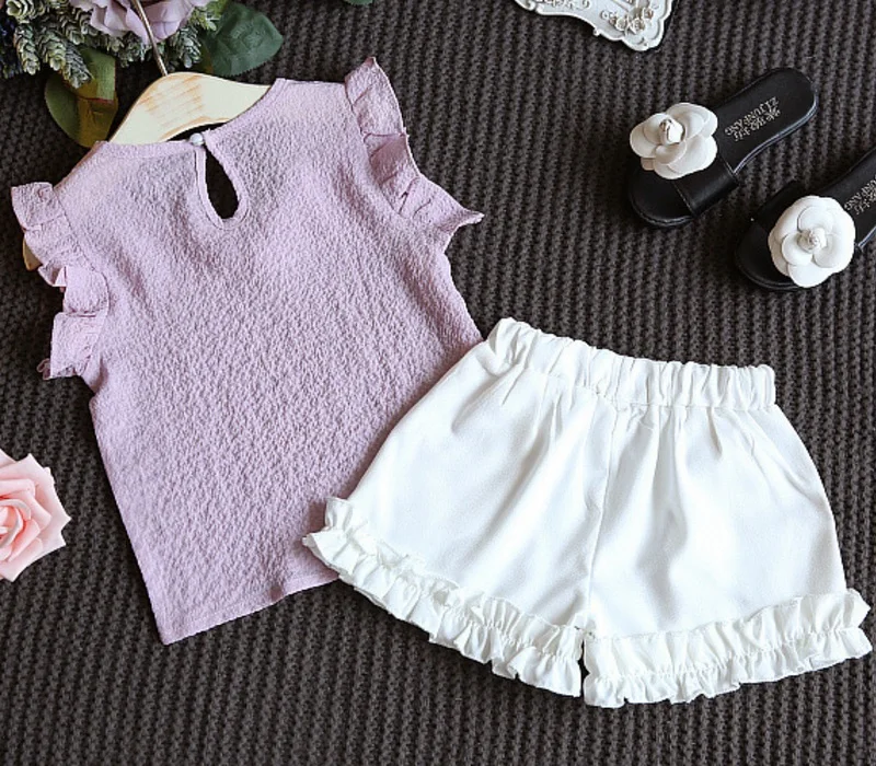 

Girls Clothing Sets Summer Sleeveless T-Shirt Kid Short Pants Girl Clothes Shorts Fashion Casual Pearl Children Sets